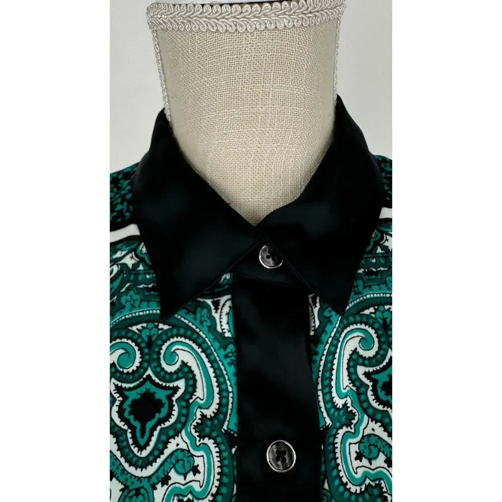 Michael Kors Green Paisley Bandana Romper Sleeveless Button Up Collared Womens M